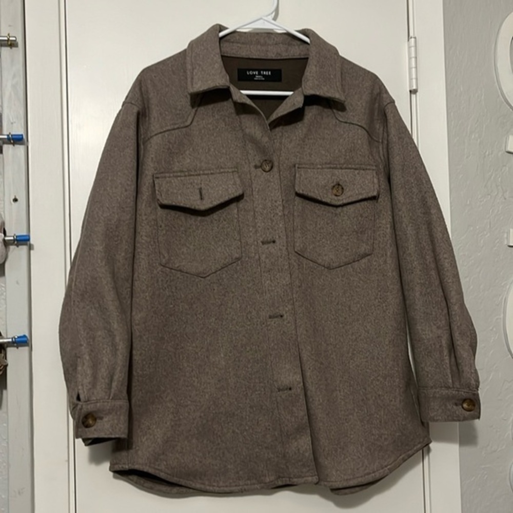 Love Tree heavy flannel Heather brown gray button down coat small